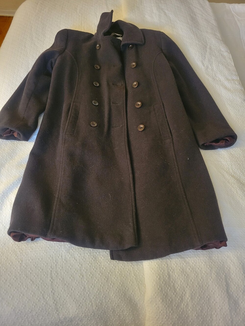 Larry Levine Dark Brown Double-Breasted Wool Pea Coat
